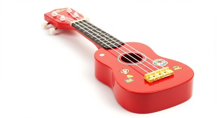 Vibrant red toy ukulele gleams brightly under studio lighting. AI Generated