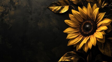 Artistic sunflower design with golden tones and shadow depth, placed on matte black background for a premium wallpaper feel