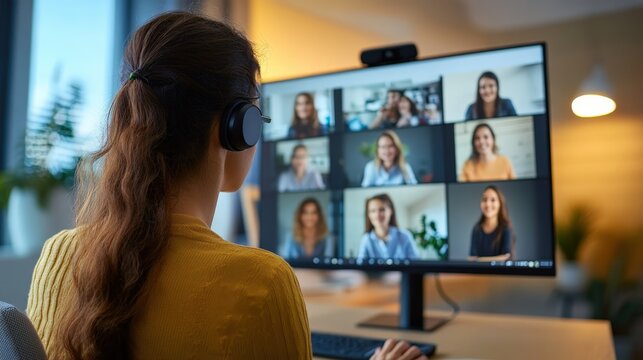 A non-profit leader conducting a virtual meeting with volunteers, discussing upcoming charity initiatives
