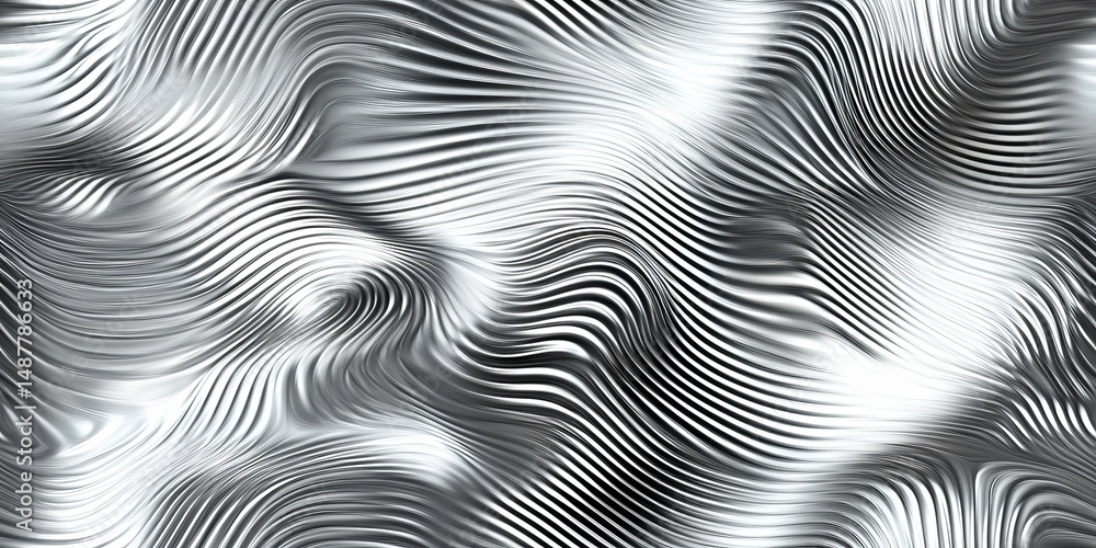 Poster abstract silver wave pattern undulating in rhythmic flow and texture depicting movement and depth in