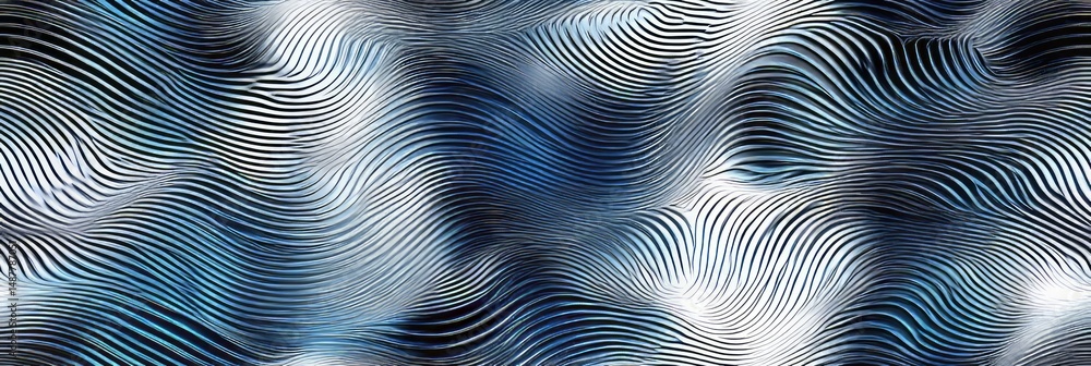 Poster intricate abstract patterns create dynamic waves in a soothing blend of blue and silver tones