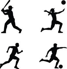 Sport silhouette collection featuring baseball softball and soccer player athletes in action