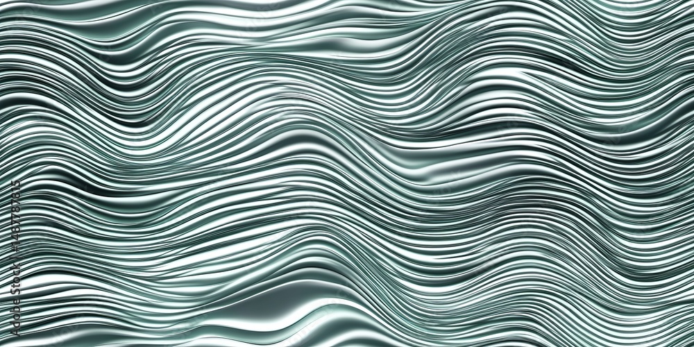 Poster abstraction of flowing lines creating a dynamic wave pattern in a sleek silver tone