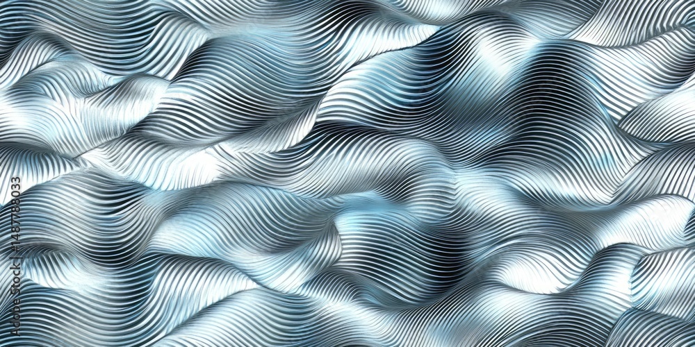 Poster Elegant silver waves create a captivating abstract background with flowing patterns and gentle curves