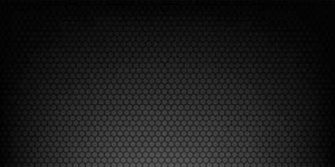 Fototapeta premium Black Metal Hexagon Grid Steel Background. Hexagonal Holes Perforated Sheet Metal or Carbon Fiber Texture. New Strong Nanomaterial Technology Abstract Vector Illustration.
