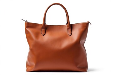 Brown leather tote bag isolated on white background, satchel, white background