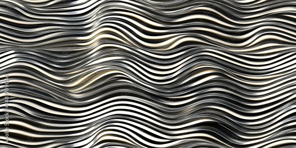 Poster Dynamic waves in abstract design create a captivating visual texture featuring fluid lines and contrasting shades of black and white