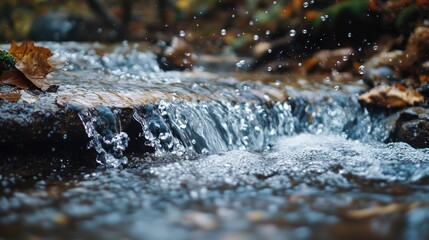Fototapeta premium A river that flows in slow motion, defying gravity as droplets hover in the air