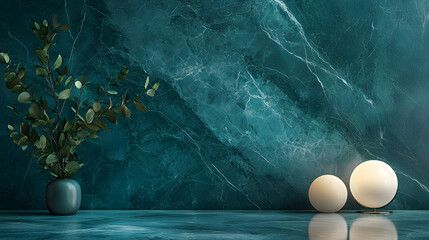 Elegant deep teal marble surface luxury polished stone background with refined texture and atmospheric lighting