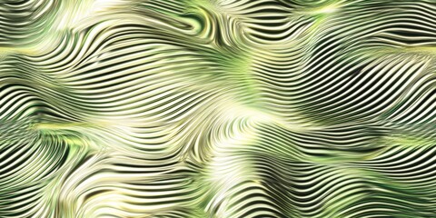 Abstract green and gold waves creating a flowing textured pattern captivating the viewer with fluid movement and depth