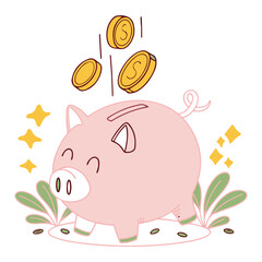 piggy bank and coins