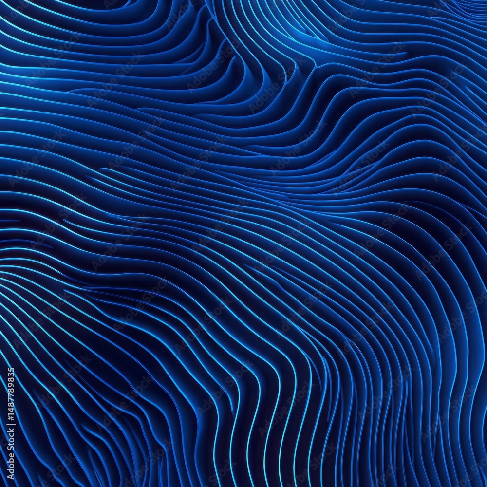Poster Abstract blue wave patterns create a mesmerizing visual experience with dynamic lines and curves flowing in a harmonious composition