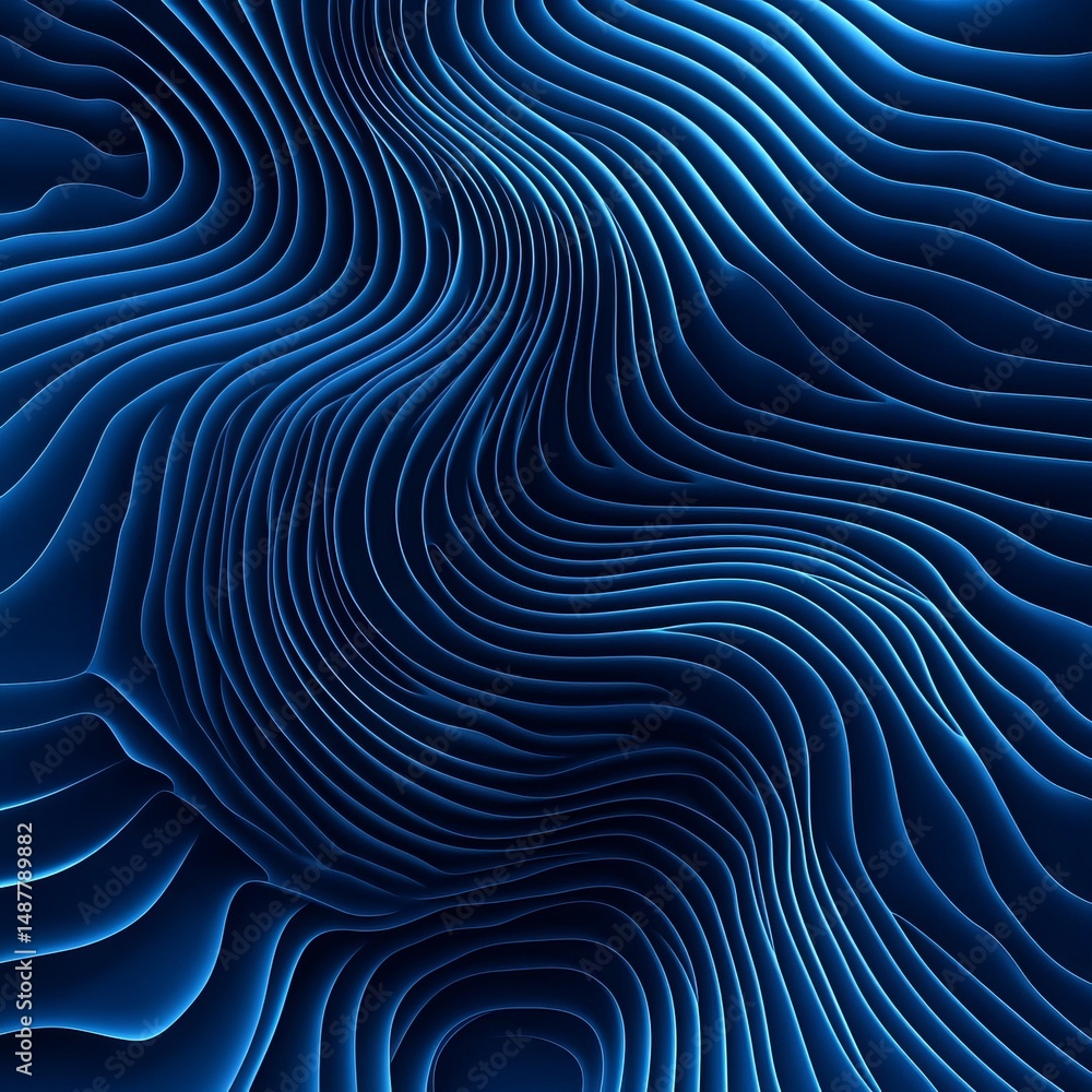 Poster Abstract blue wave patterns create a mesmerizing visual experience with dynamic lines and depth in a serene environment