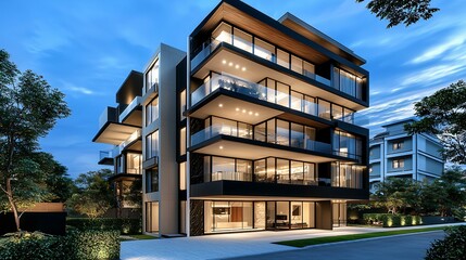 Obraz premium Real estate development project featuring smart homes and eco-friendly residential architecture design.