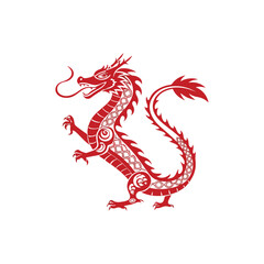 Traditional Red Chinese Dragon Silhouette with Zodiac Symbol and Crawling Details – Celebrating Lunar New Year in Asian Culture