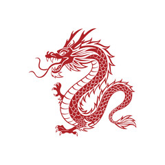 Traditional Red Chinese Dragon Silhouette with Zodiac Symbol and Crawling Details – Celebrating Lunar New Year in Asian Culture
