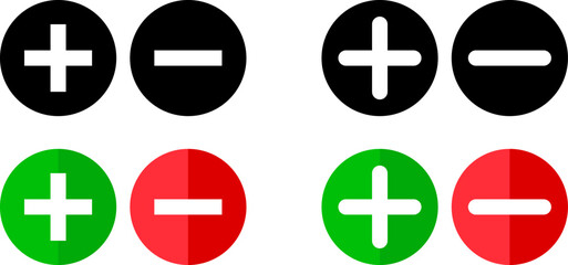 plus minus icon set. medical or pharmacy icon. red and green color. multiplying round button. add icon symbol
