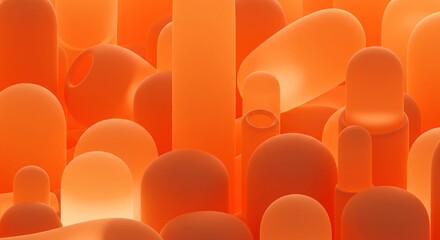 Obraz premium Abstract Orange 3D Render Glowing Cylinders and Spheres Background