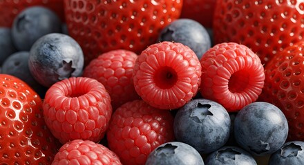 Close-up of mixed berries – strawberries, raspberries, blueberries