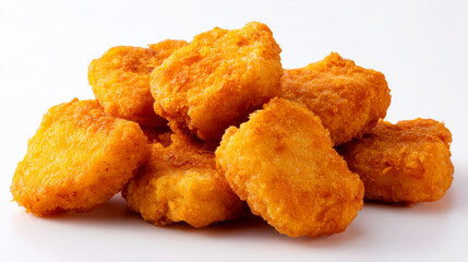 Crispy, golden-brown nuggets on a white background