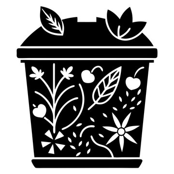 black compost bin with floral design clip art preview