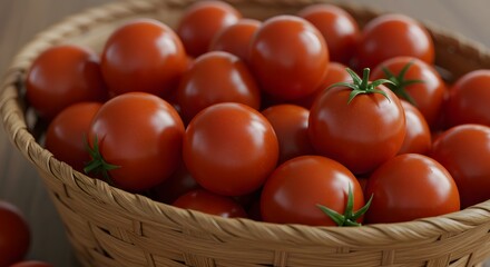 Close-up of cherry tomatoes (technically fruit) in basket