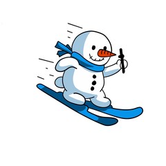 Lonely snowman in a frozen field, skis and sled nearby, snowman, solitary