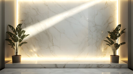 Elegant luxury polished marble surface with soft lighting indoor plant decor modern aesthetic contemporary design