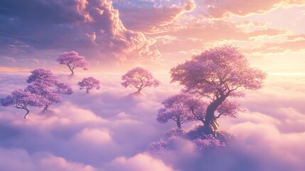 Obraz premium Whimsical Heart-Shaped Leaves Tree Dreamy Sunset