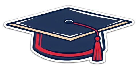 Graduation Cap Sticker Isometric Cartoon Illustration, Education Concept, Navy Blue and Red, Graduation, Education Graduation, Sticker