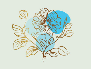 Elegant Golden Floral Design with Blue Abstract Background