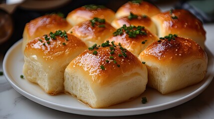 Crispy Savory Rolls with Chive Garnish on White Plate