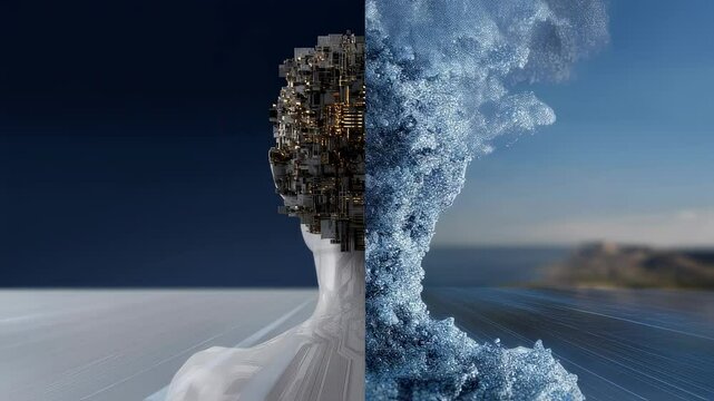 A splitscreen visual depicting two machine learning scenarios on one side a model struggling with a complex domain