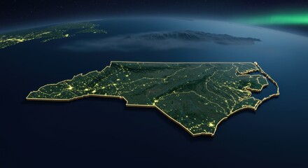 Night View of North Carolina: A 3D Satellite Map