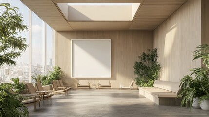 Modern, minimalist, light-filled, indoor,  outdoor space with a city view.