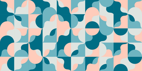Geometric pastel background with waves and circles