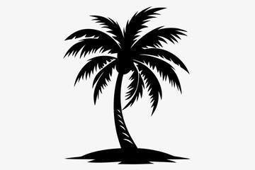 palm tree silhouette line art vector illustration with a white background