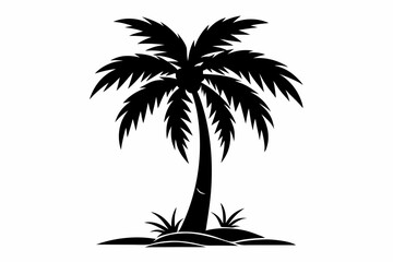 palm tree silhouette line art vector illustration with a white background
