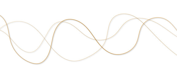Abstract wavy golden curved line on transparent background. 