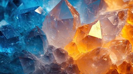 Crystal Shapes in Blue and Orange, Faceted Close-Up