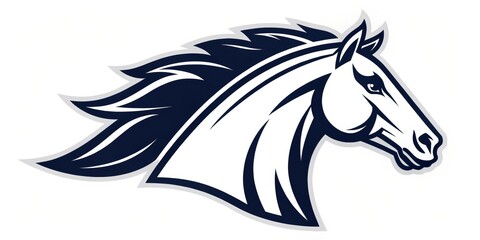 Horse Head Mascot Side Profile, Dark Blue and White, Equestrian Design, Horse Logo Horse, Mascot