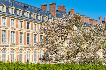 Fontainebleau palace (Chateau de Fontainebleau) and gardens in spring, France