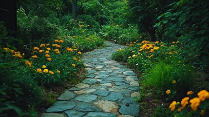 Curving Stone Path Through Green Garden --ar 16:9 --raw --stylize 250 --v 6.1 Job ID: 51f65ff7-26f3-4628-8578-53e074d9e266