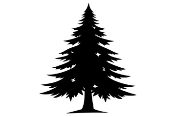 spruce tree silhouette line art vector illustration with a white background