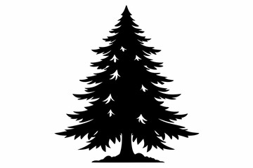 spruce tree silhouette line art vector illustration with a white background