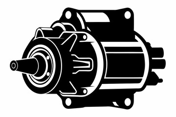 starter motor silhouette line art vector illustration with a white background