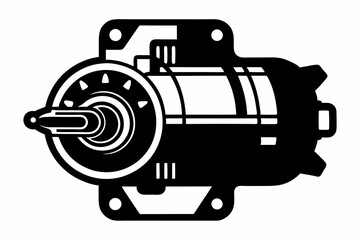 starter motor silhouette line art vector illustration with a white background