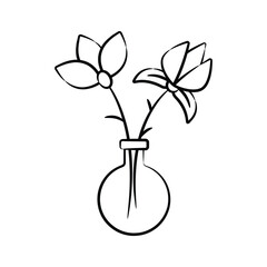 An editable hand drawn style icon showing flower vase