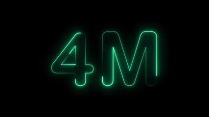 Glowing neon light 4M followers or subscribers celebration text animation on black background, Number 4M Neon Futuristic Effect, Trendy Glow Lighting, 4M animation neon text effect motion