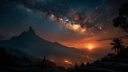 Majestic Mountain Underneath a Starry Night